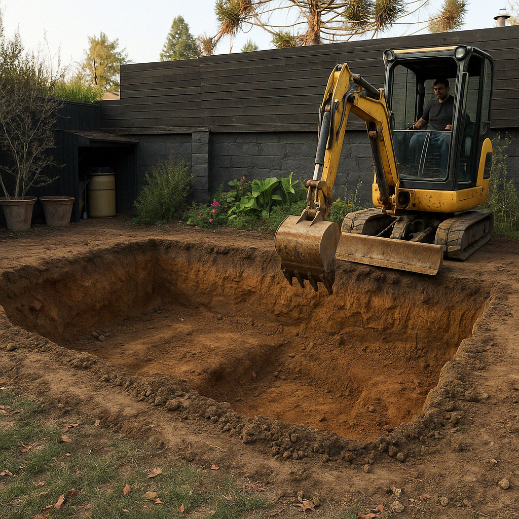 Excavación para piscina de fibra